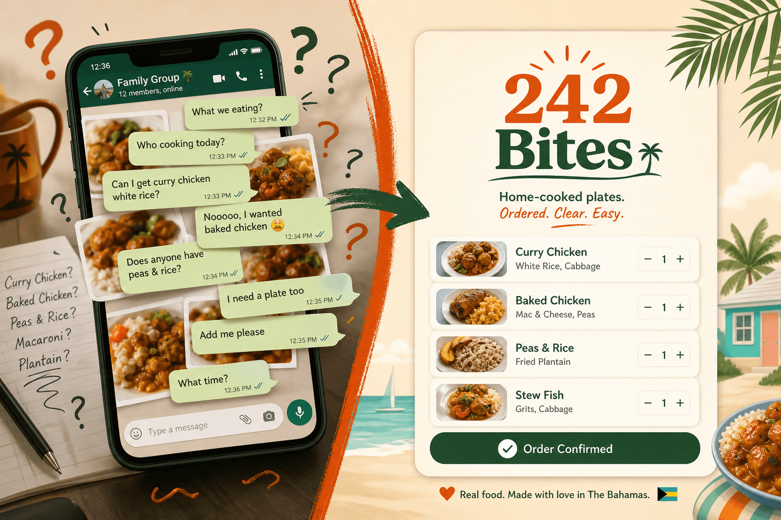 Order from Bahamian home kitchens clearly — not through messy group chats
